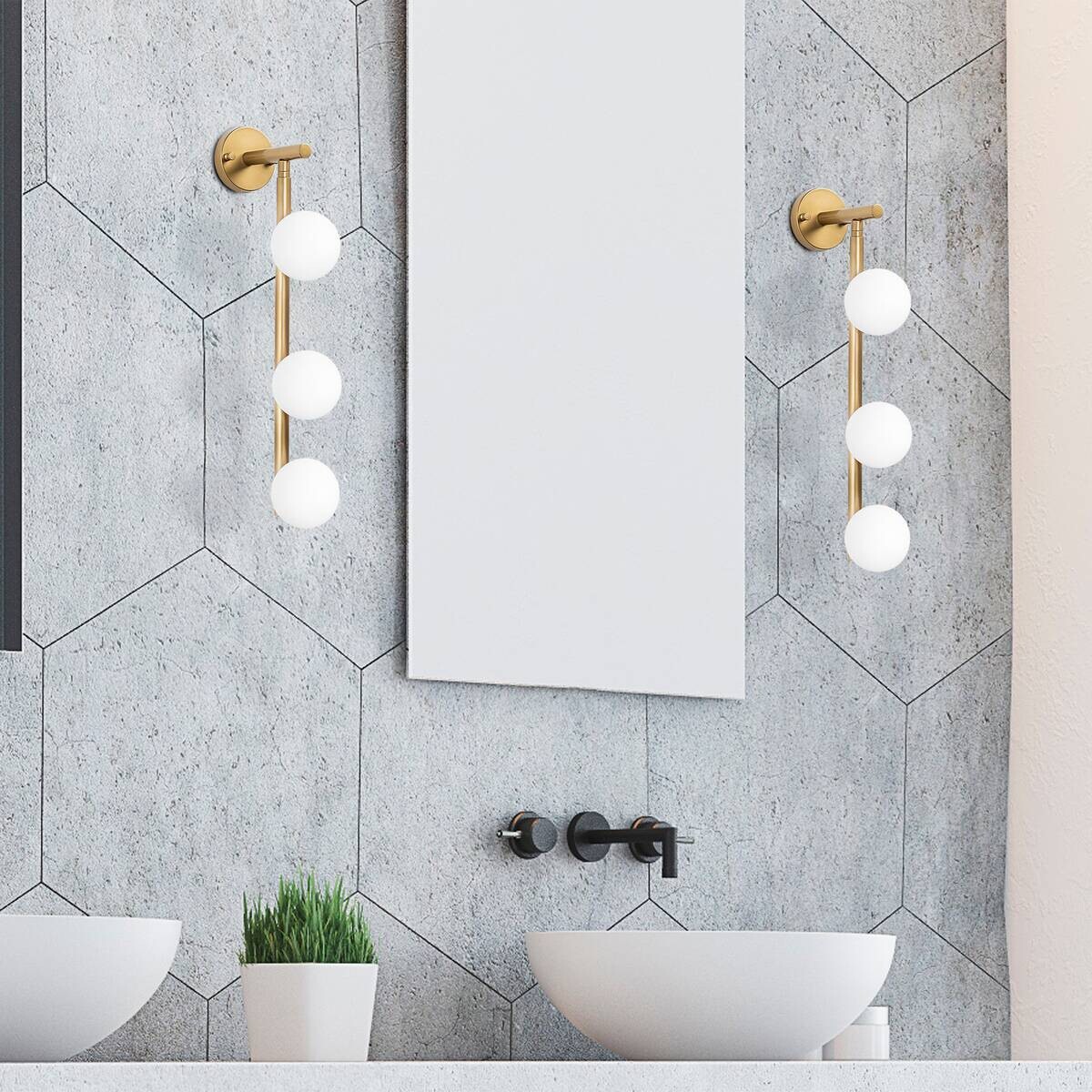 Opviq Wandleuchte gold Metall Glas B/H/L: ca. 24x59x10 cm G9 3 Brennstellen