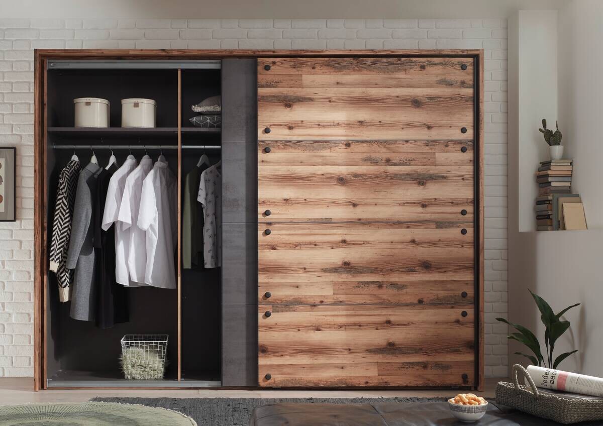 Schwebetürenschrank Dover Alpin Lodge Nachbildung Betonoxid Optik B/H/T: ca. 270x210x60 cm