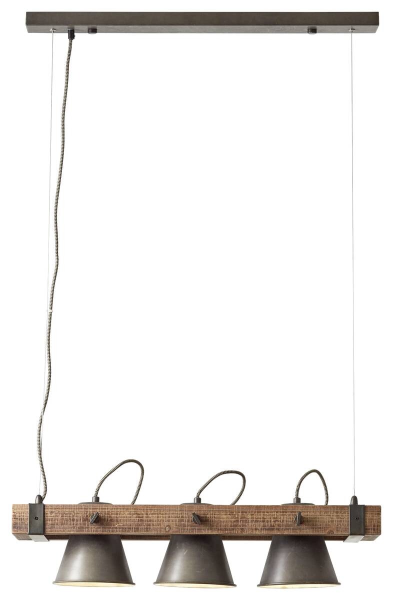 Brilliant Pendelleuchte Plow schwarz Metall Holz B/H: ca. 70x115 cm E27 3 Brennstellen