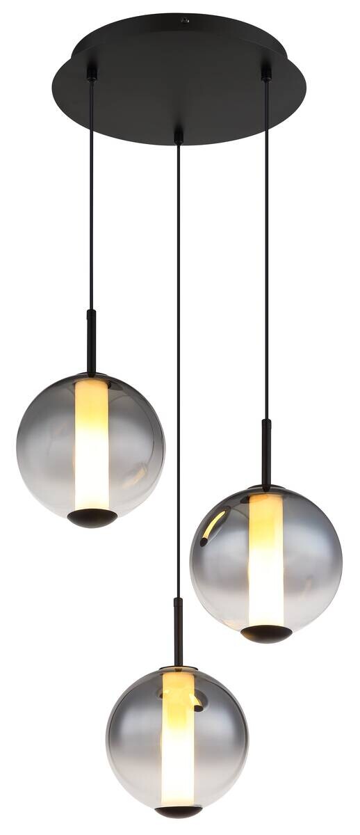 GLOBO Pendelleuchte mattschwarz Rauch Opal Glas Metall H/D: ca. 120x38 cm 1.0 Brennstellen