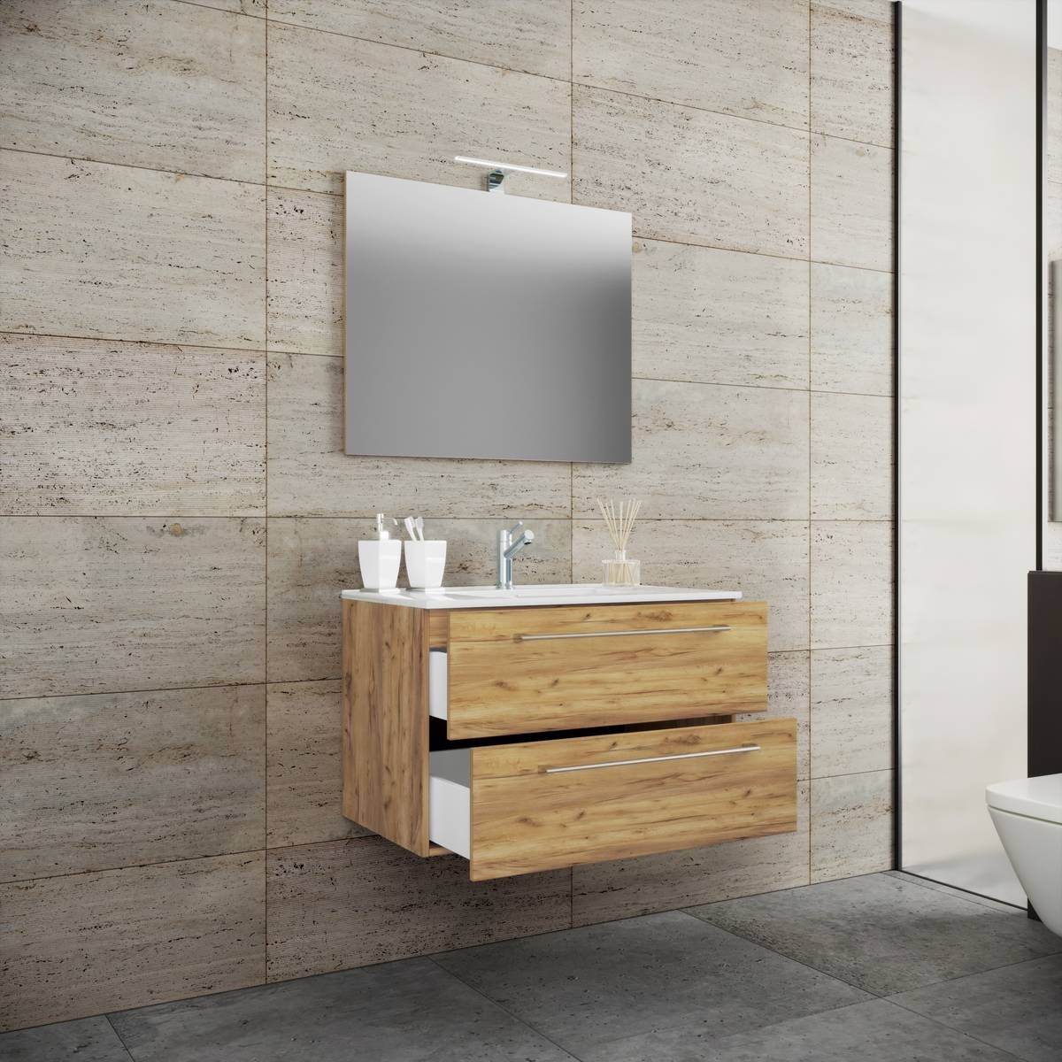 Waschplatz 3tlg-Badinos Eiche Honig Nachbildung B/H/T: ca. 81x52x46 cm