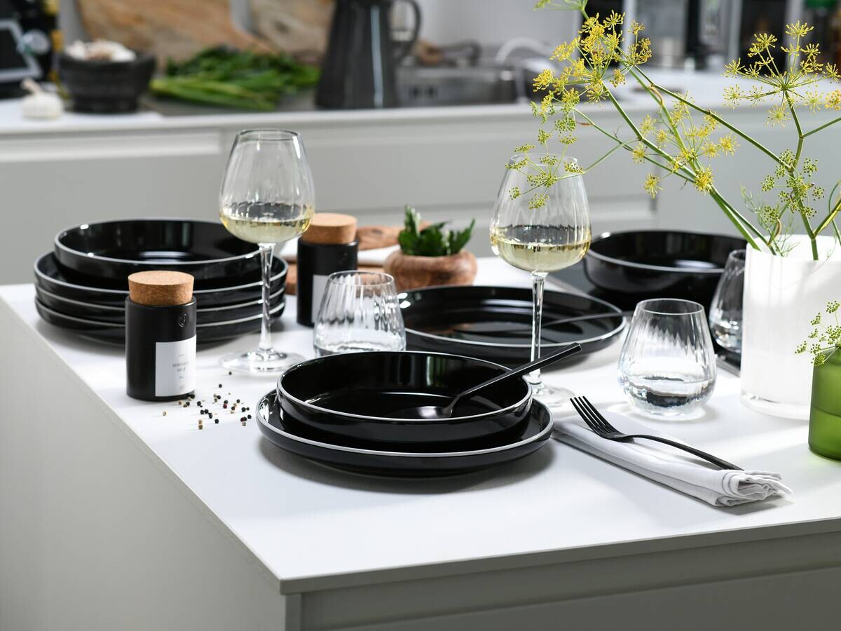 CreaTable Tafelservice Nordic Gourmet schwarz Steinzeug 18 tlg.