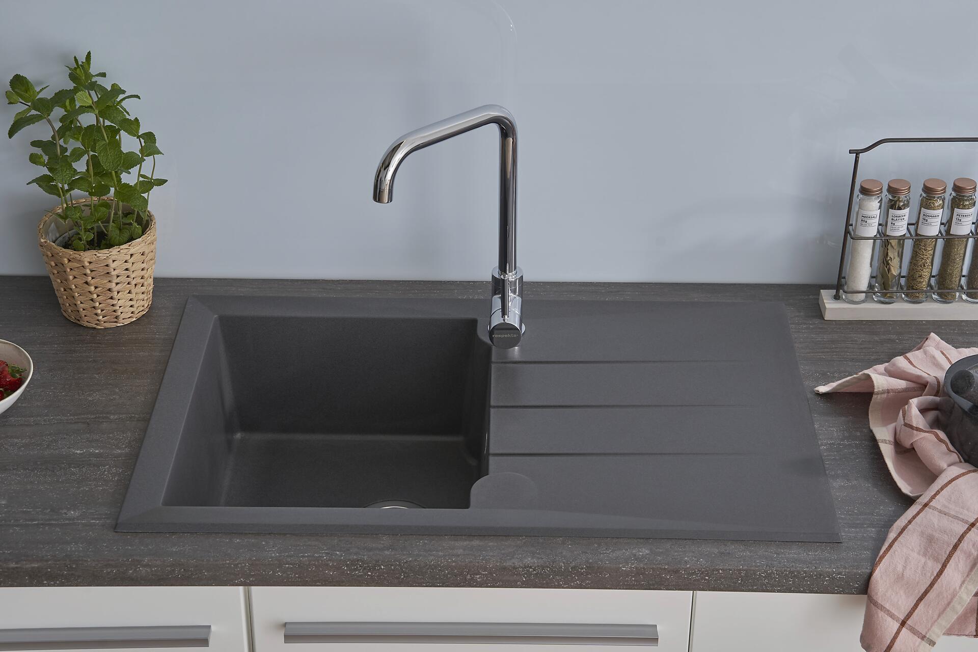 Respekta Einbauspüle Alineo 81x50 TG Titaniumgrau Quarzolite B/H/T: ca. 81x21x50 cm