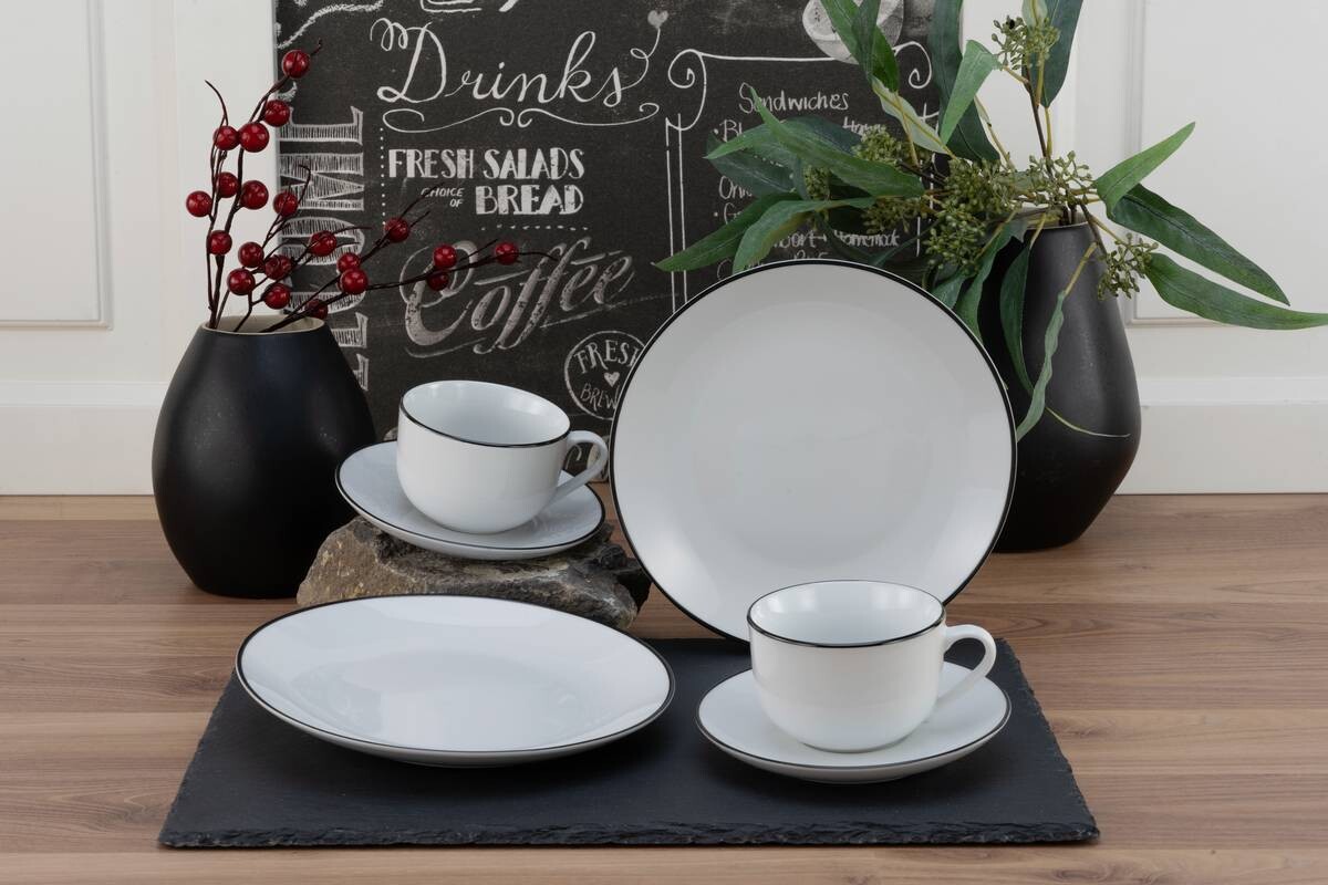 CreaTable Kaffeeservice Luna Black Line weiß Porzellan 18 tlg.