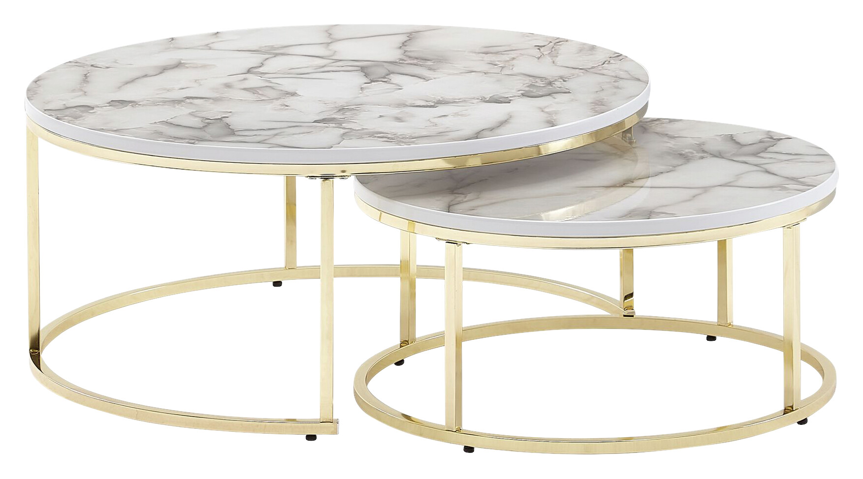 Wohnling Couchtisch 2er-Set weiß Marmor gold MDF Stahl