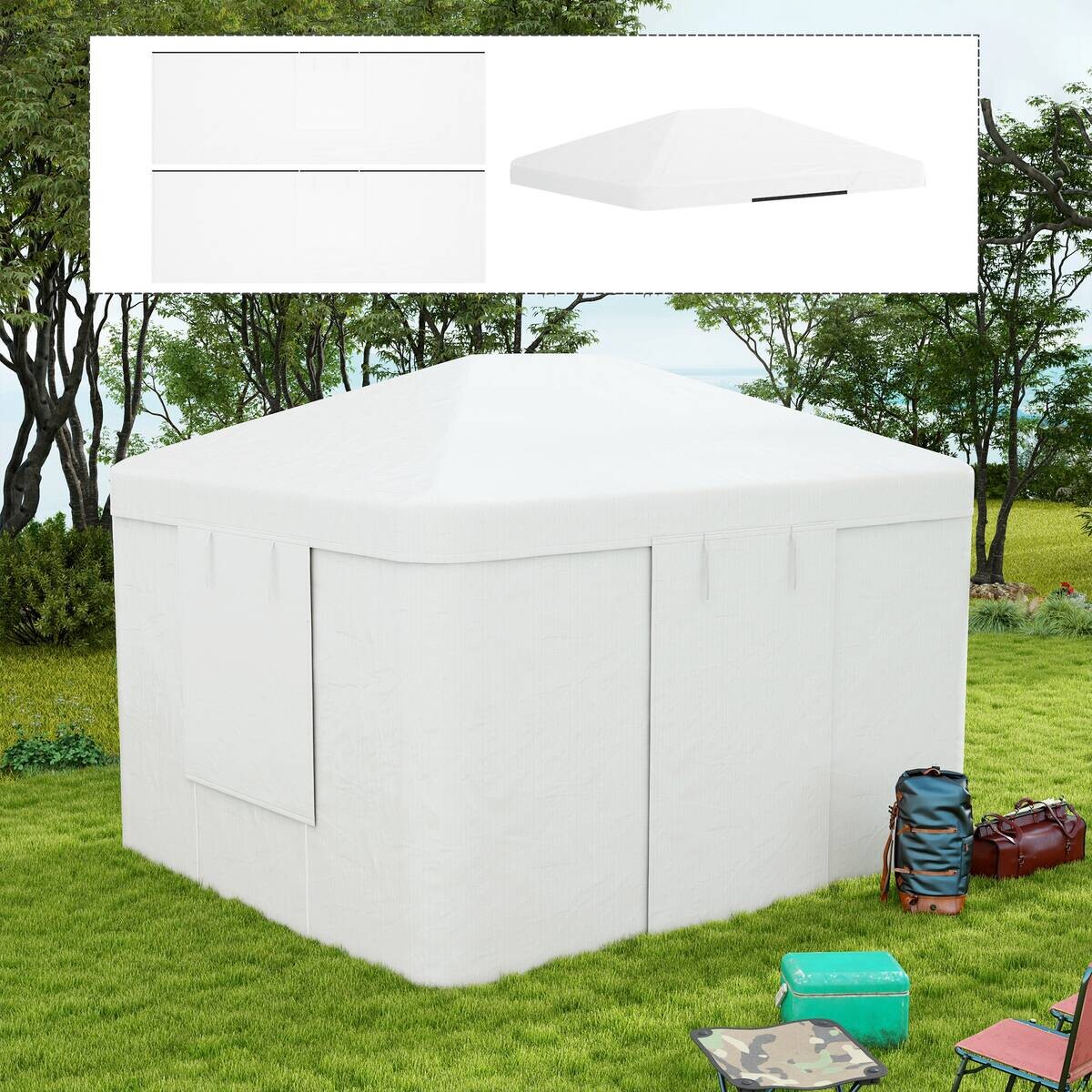 Outsunny Pavillon-Abdeckung 3,6x3m weiß Kunststoff B/H/L: ca. 300x270x360 cm