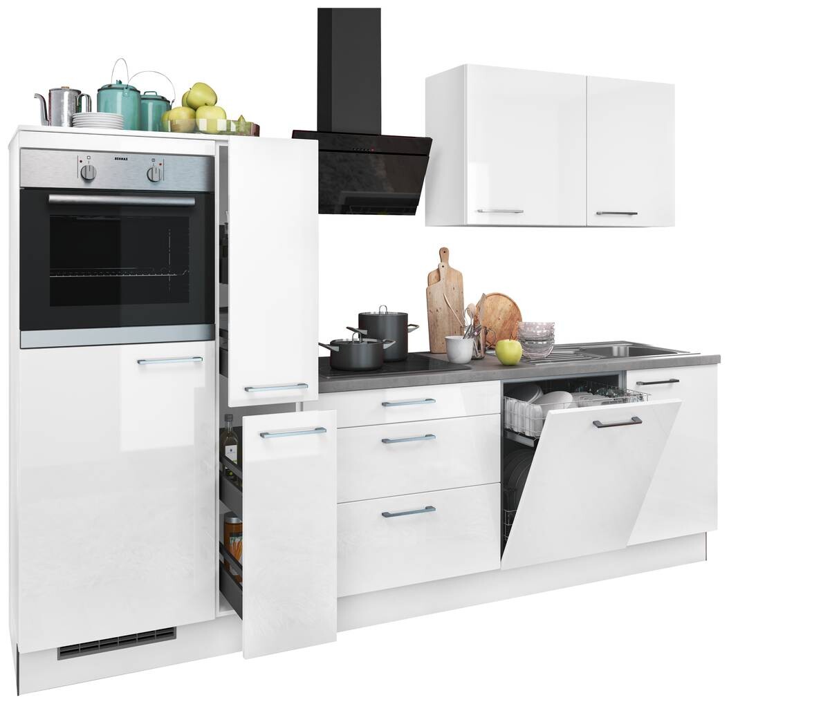 artego Küchenblock Eco weiß Lack Hochglanz B/T: ca. 280x60 cm