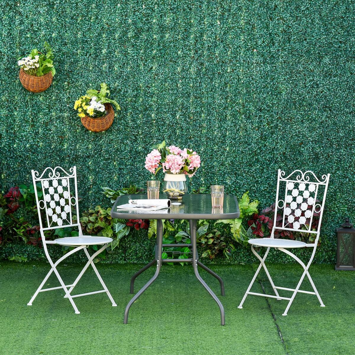 Outsunny Gartentisch grau Glas B/H/L: ca. 80x70x120 cm