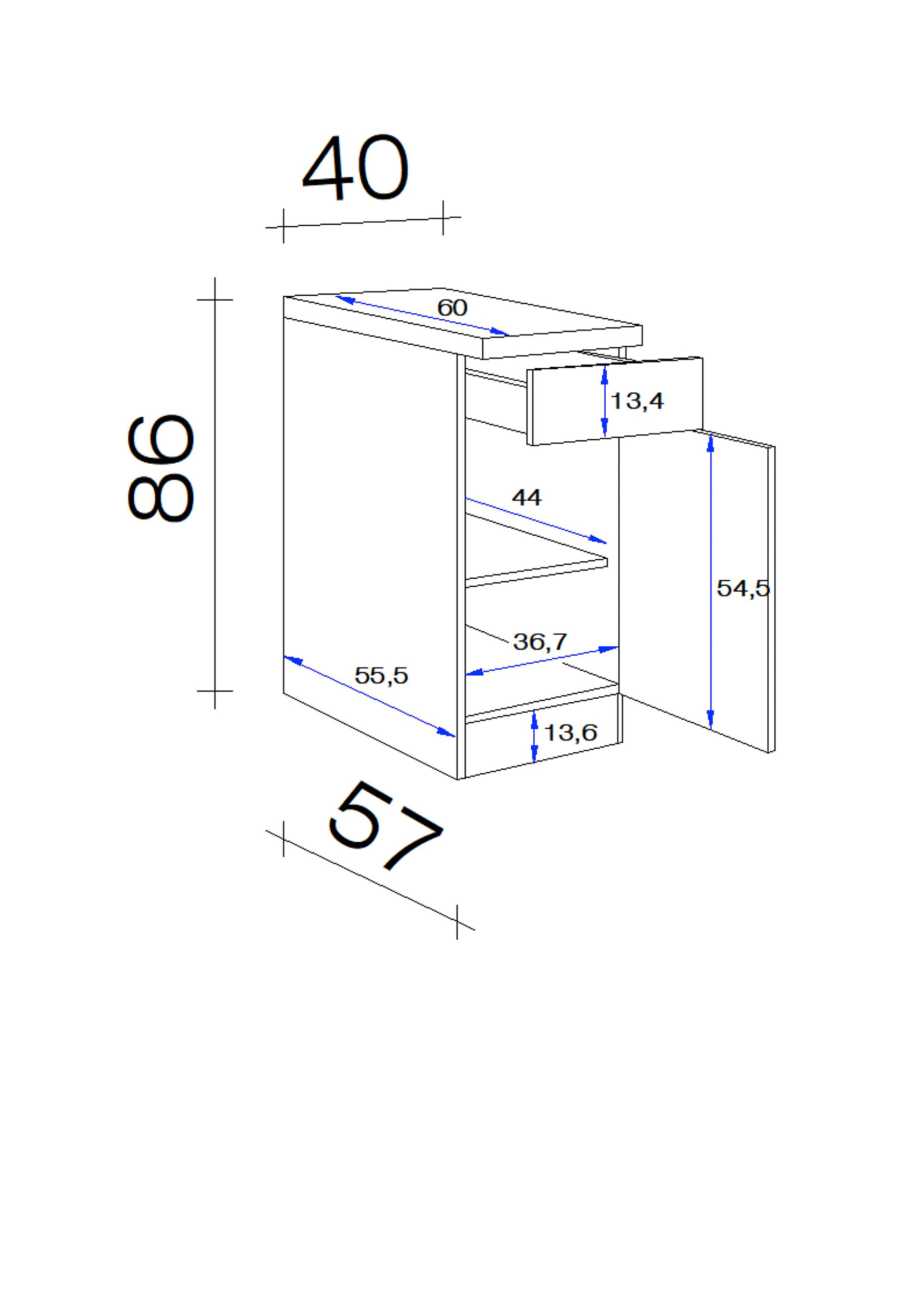 Unterschrank Valero weiß Hochglanz B/H/T: ca. 40x86x60 cm