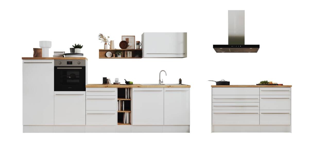 Respekta Inselküche Gabriel weiß Hochglanz B/H/T: ca. 320x200x60 cm