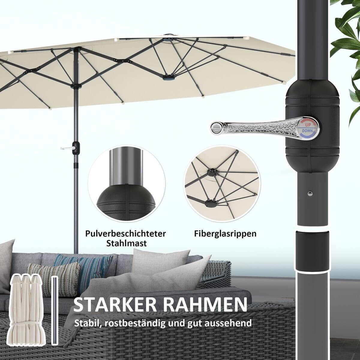 Outsunny Doppelsonnenschirm beige Stahl B/H/L: ca. 260x240x436 cm