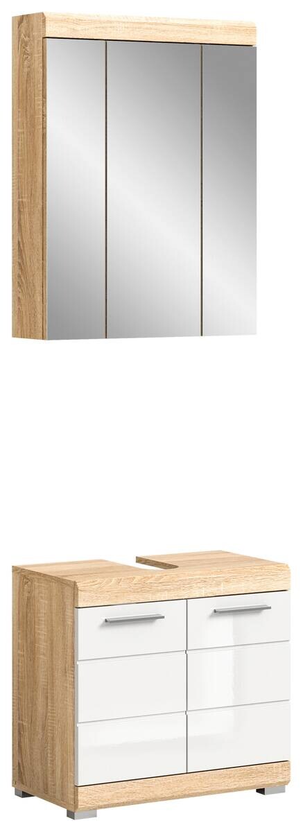Badezimmer-Set LAMBADA Eiche Sonoma Nachbildung weiß Hochglanz B/H/T: ca. 60x191x34 cm