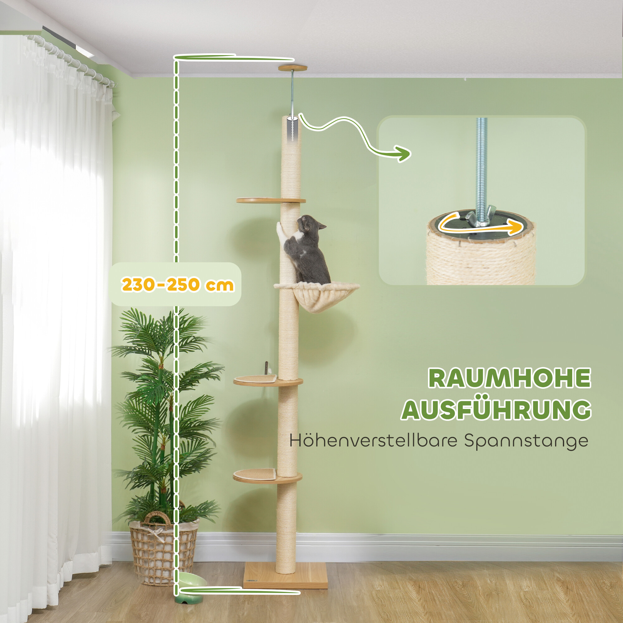 PawHut Kratzbaum Eiche Polyester B/H/L: ca. 40x250x40 cm