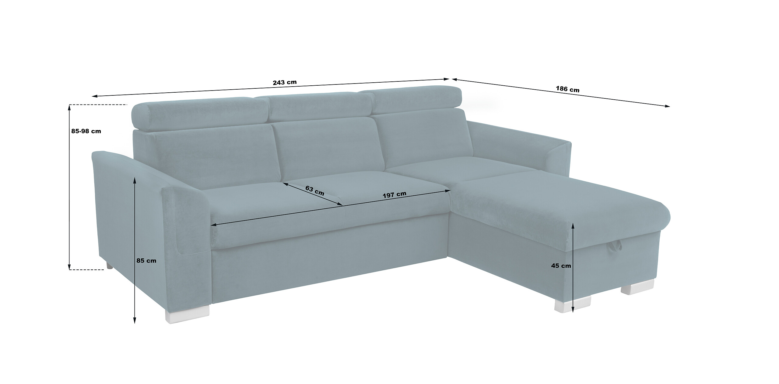Ecksofa mit Bettfunktion und Bettkasten petrol Microfaser B/H/T: ca. 243x85x186 cm