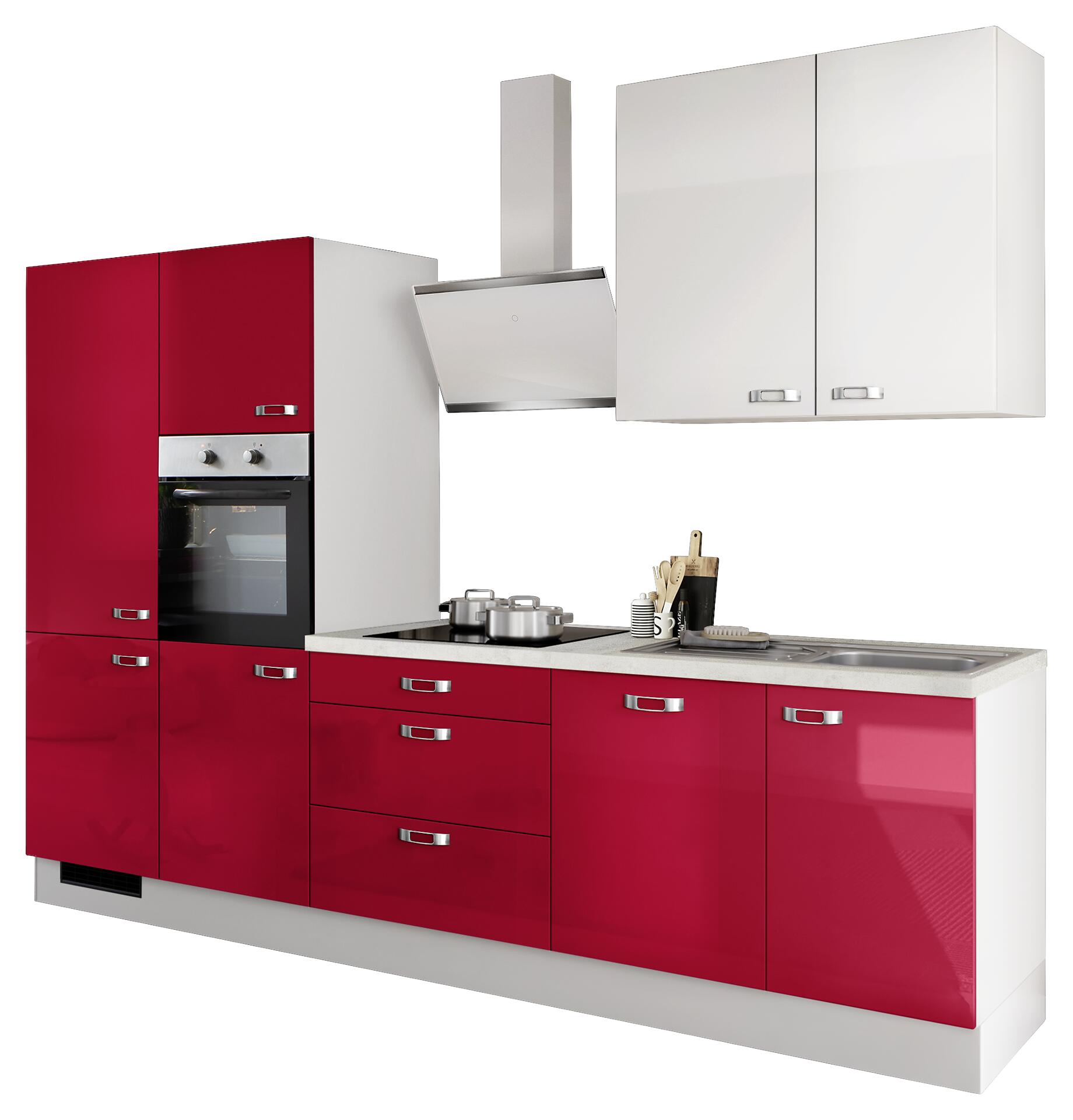 Impuls Küchenblock IP4050 rot Hochglanz weiß Hochglanz B/T: ca. 310x60 cm