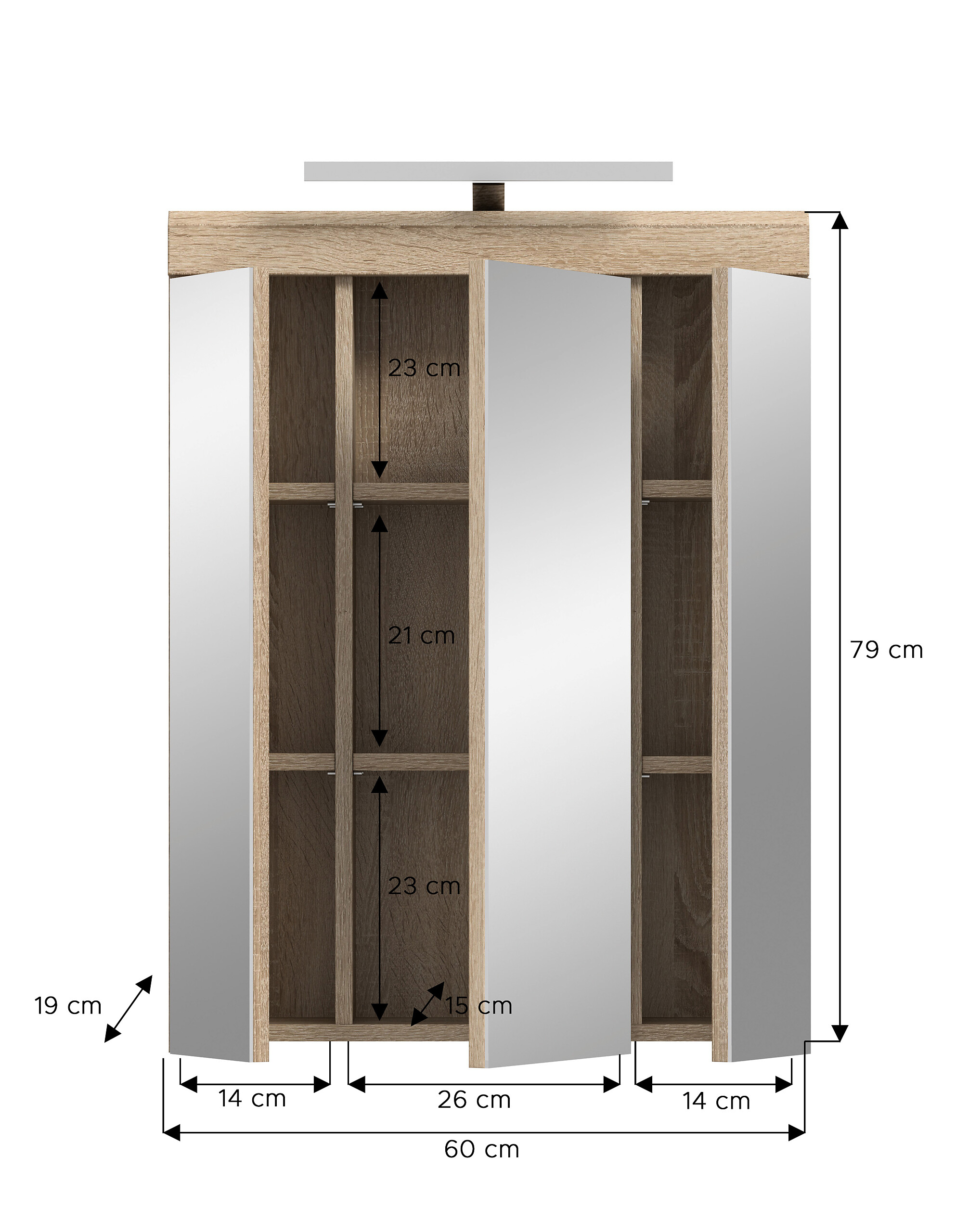Spiegelschrank Lambada Eiche Sonoma Nachbildung weiß Hochglanz B/H/T: ca. 60x79x37 cm