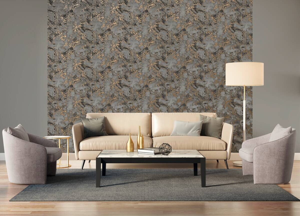 UGEPA Papiertapete Marmoroptik schwarz silber B/L: ca. 53x1005 cm