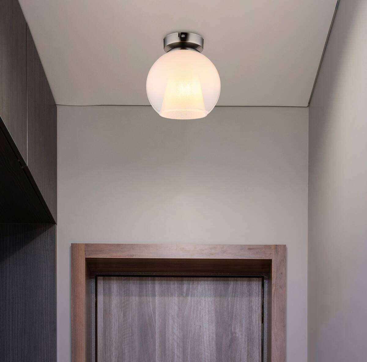 GLOBO Deckenleuchte BARRY 15749ND Opal nickel Metall H/D: ca. 19x18 cm E27 1 Brennstellen