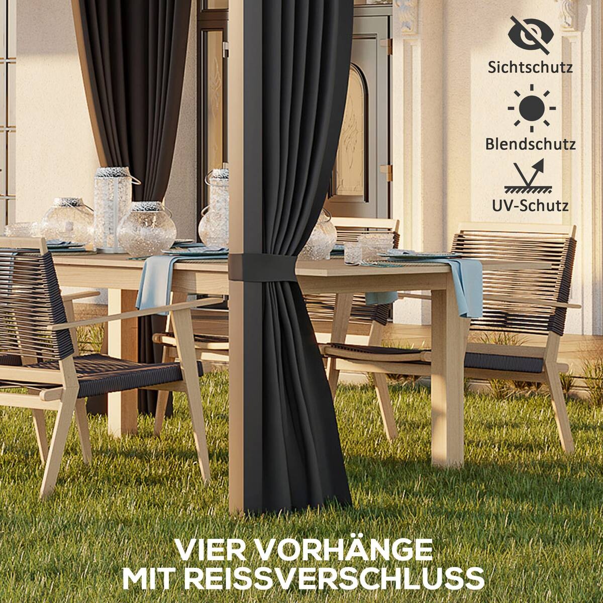 Outsunny Pergola mit Schiebeelementen grau Polyester B/H/L: ca. 255x242x365 cm