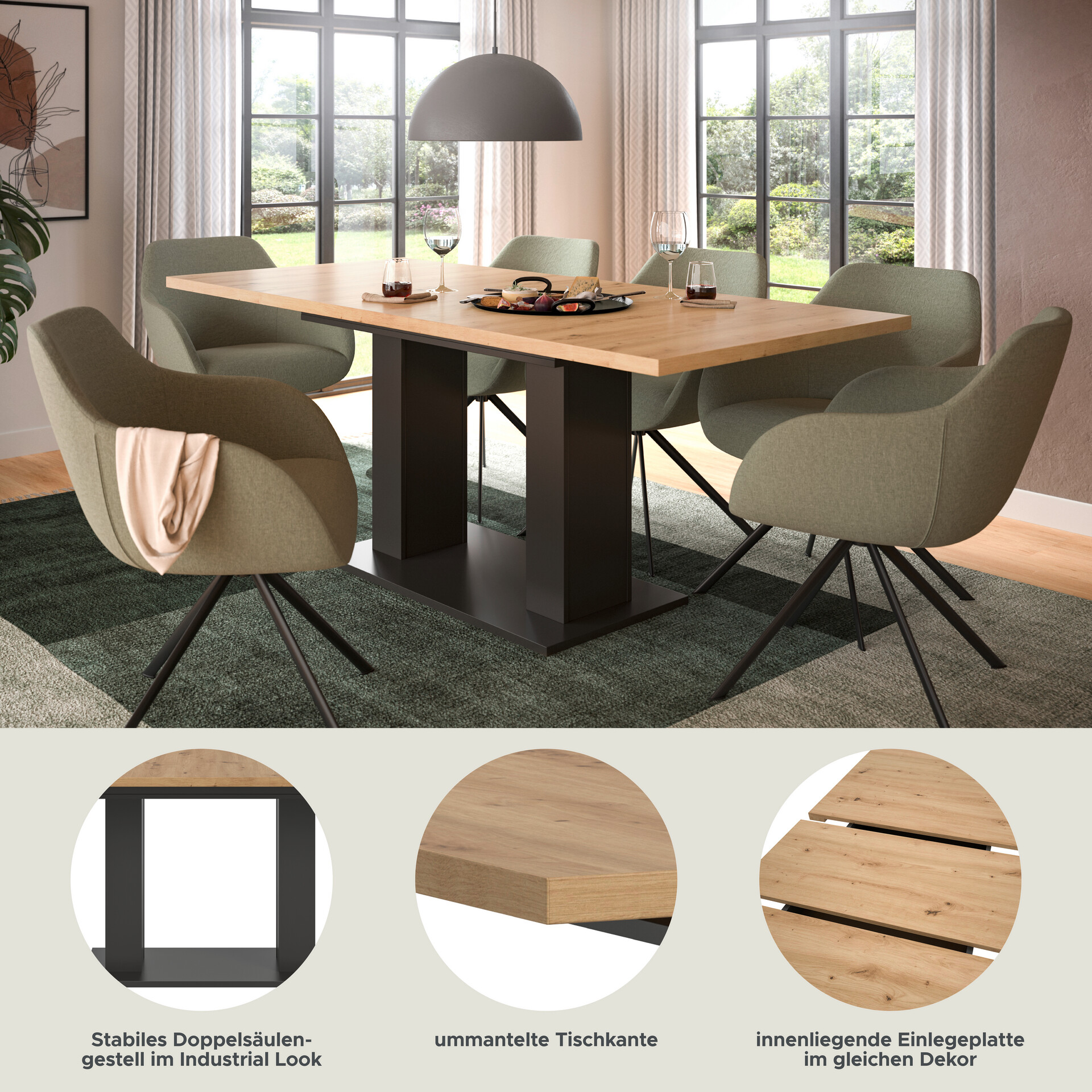 Esstisch MOTION grau Artisan Nachbildung B/H/T: ca. 150x76x90 cm