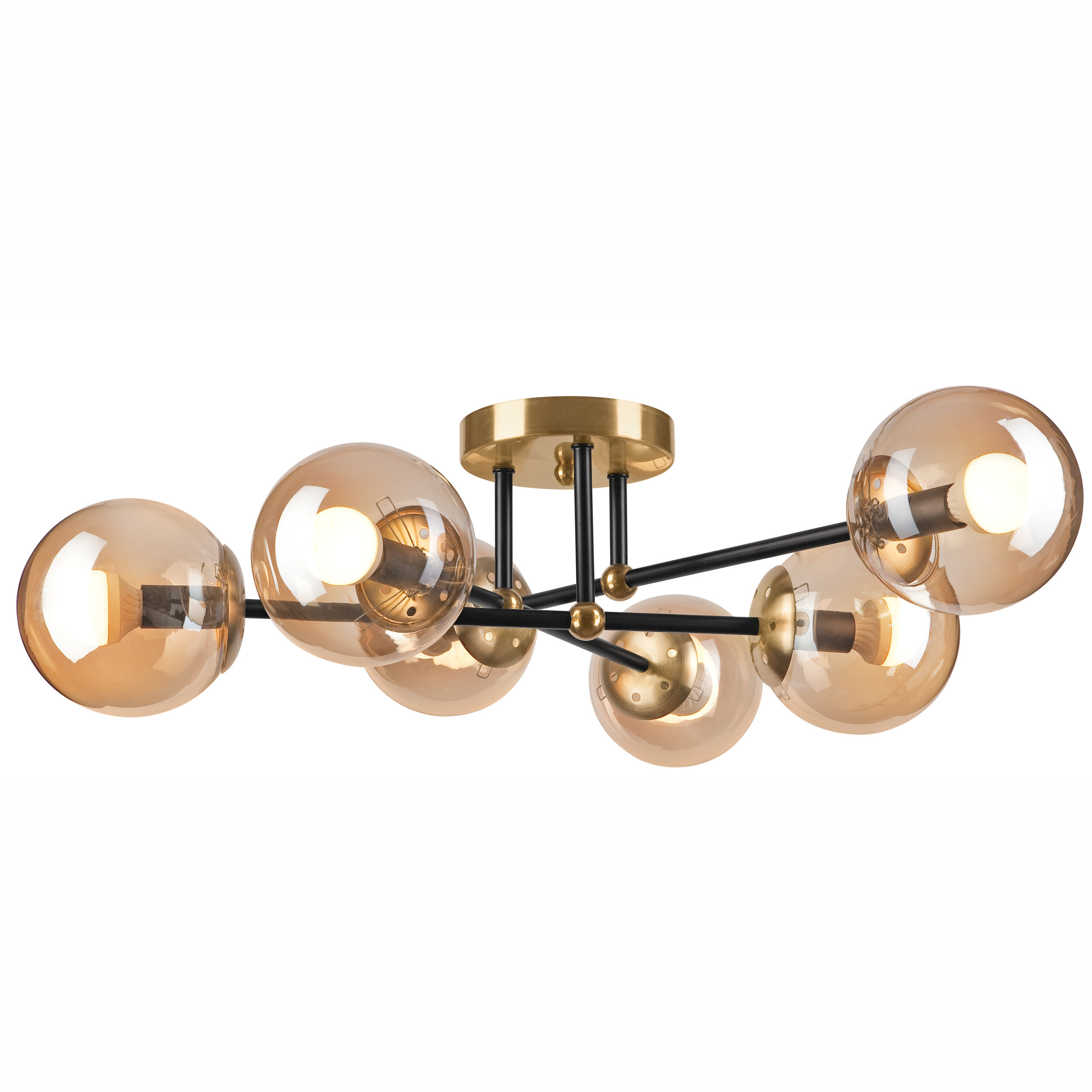 Lamkur Aufbauleuchte Malena gold schwarz Stahl Glas B/H/L: ca. 64x20x64 cm E14 6 Brennstellen