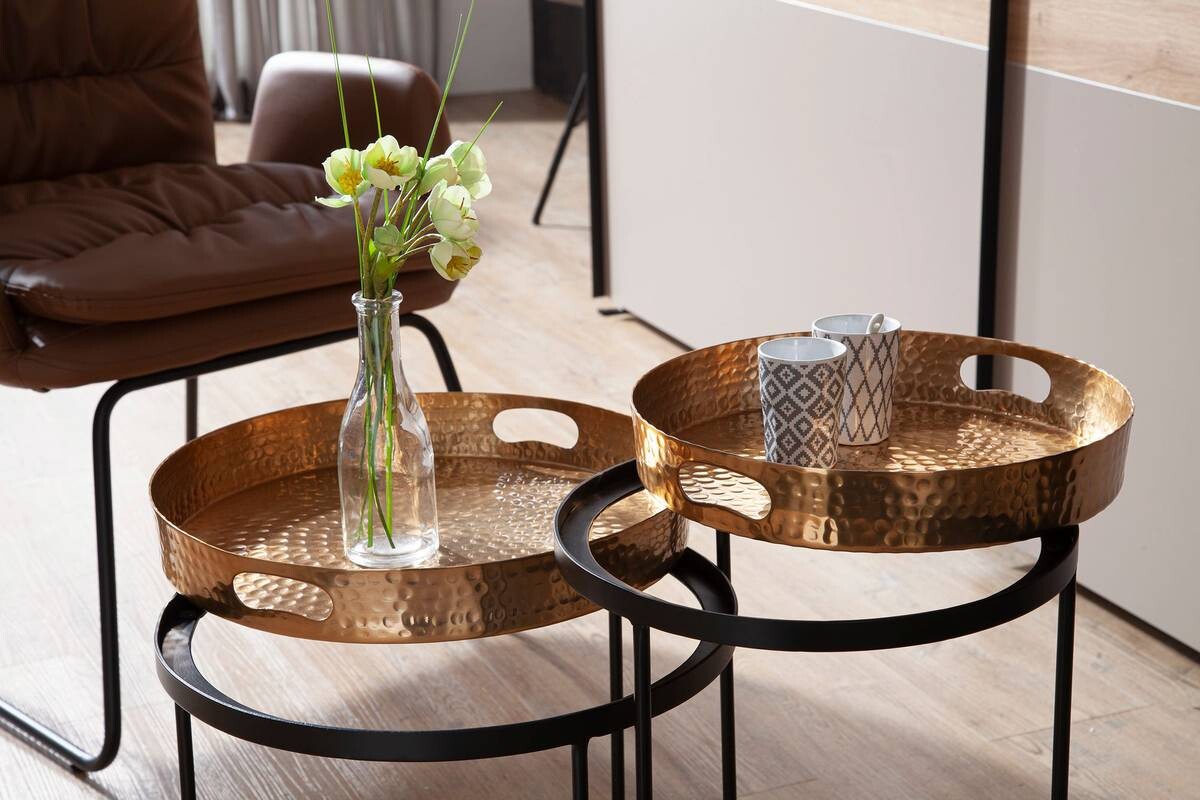 Wohnling Couchtisch 2er-Set. schwarz gold B/H/T: ca. 56x33x56 cm