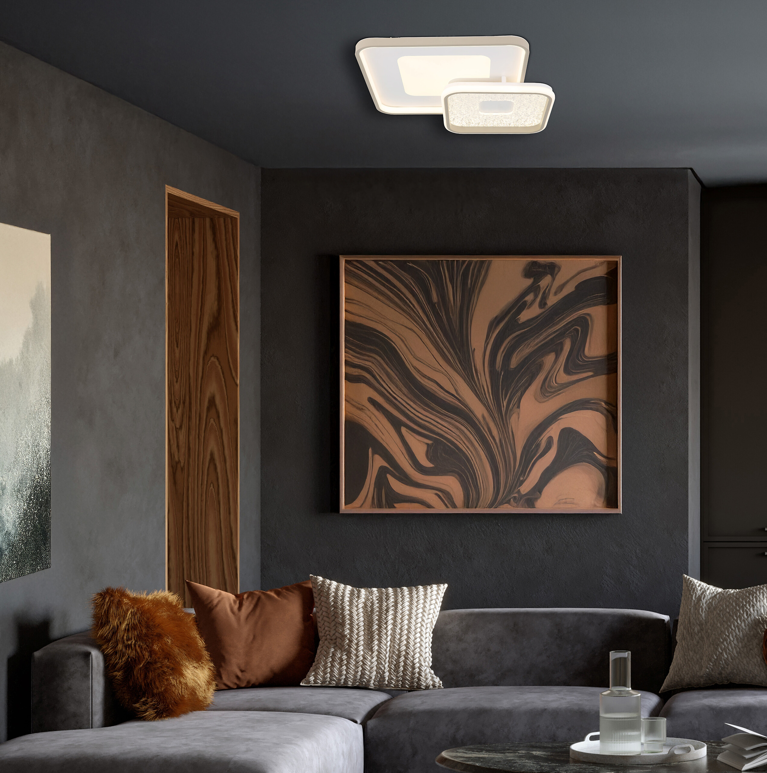 GLOBO LED-Deckenleuchte sand Opal weiß Kunststoff Metall B/H/L: ca. 50x9x50 cm 1 Brennstellen