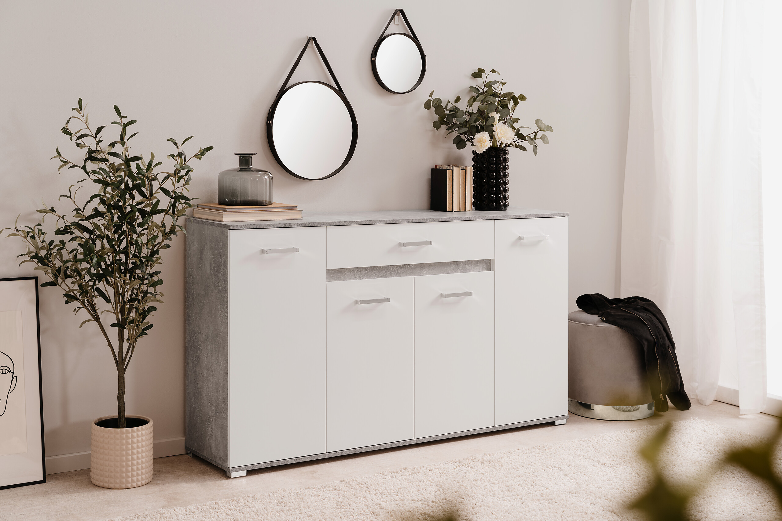 Sideboard Volos Beton Optik weiß B/H/T: ca. 160x90x38 cm