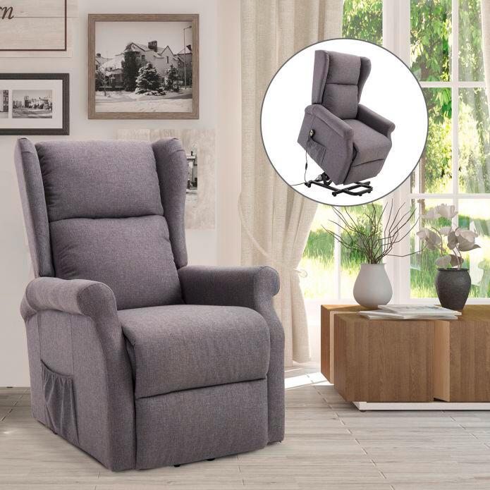 HOMCOM Elektrischer Fernsehsessel 713-031GY grau Polyester-Mischgewebe Holz Schaumstoff B/H/L: ca. 73x109x94 cm