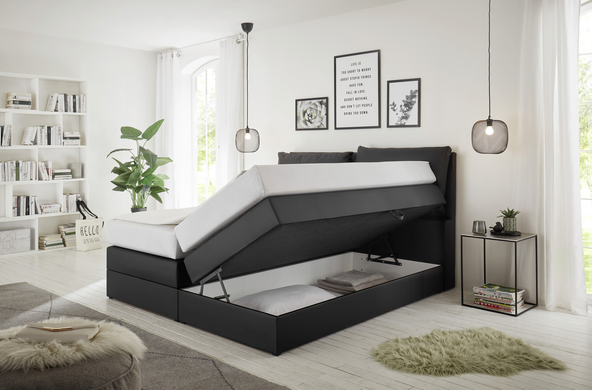 Boxspringbett Lissy schwarz Kunstleder Liegefläche B/L: ca. 160x200 cm