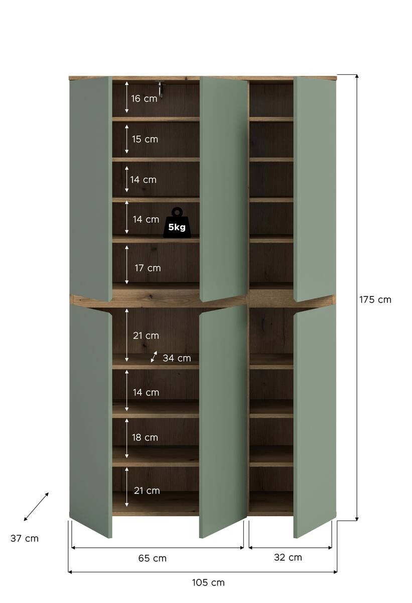 Schrank SCARPA Evoke Oak Nachbildung grün B/H/T: ca. 105x175x37 cm