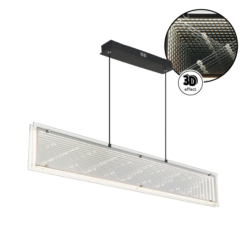 GLOBO Hängeleuchte klar schwarz Aluminium Glas Kunststoff B/H/L: ca. 8x120x113 cm 1.0 Brennstellen