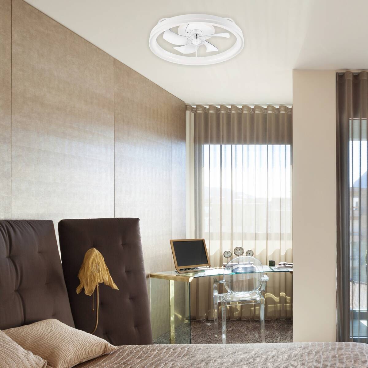 Lamkur LED-Deckenventilator Falco weiß H/L: ca. 17x50 cm 4 Brennstellen