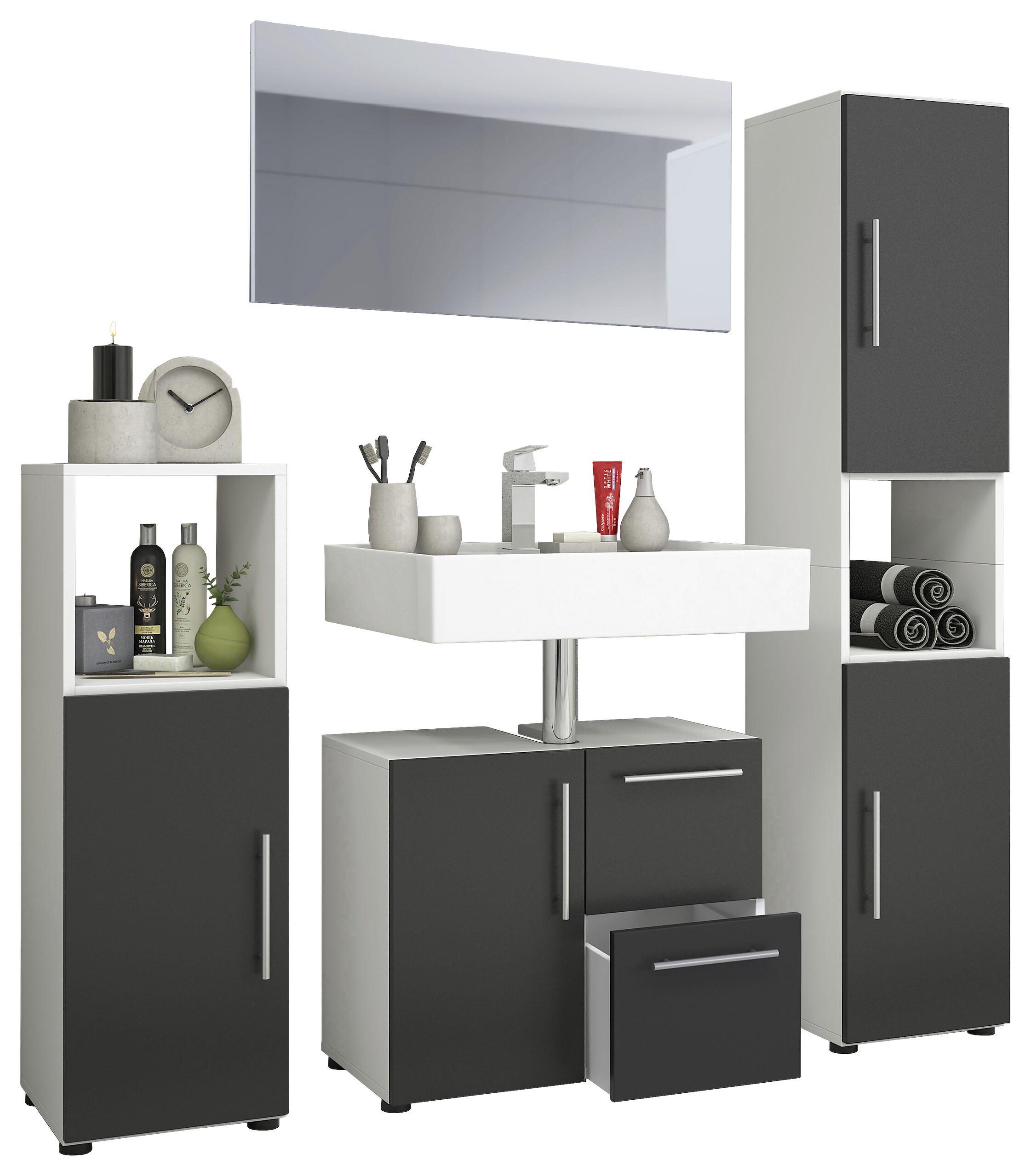 Badezimmer-Set Flandu weiß schwarz B/H/T: ca. 61x51x32 cm Badezimmer-Set Flandu weiß schwarz B/H/T: ca. 61x51x32 cm