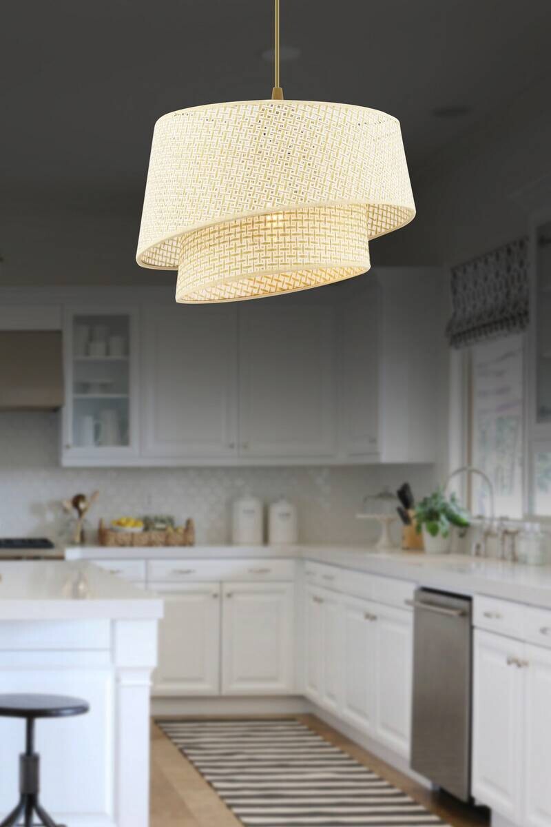 Opviq Pendelleuchte Barette creme Stoff Metall B/H/L: ca. 32x65x32 cm E27 1 Brennstellen