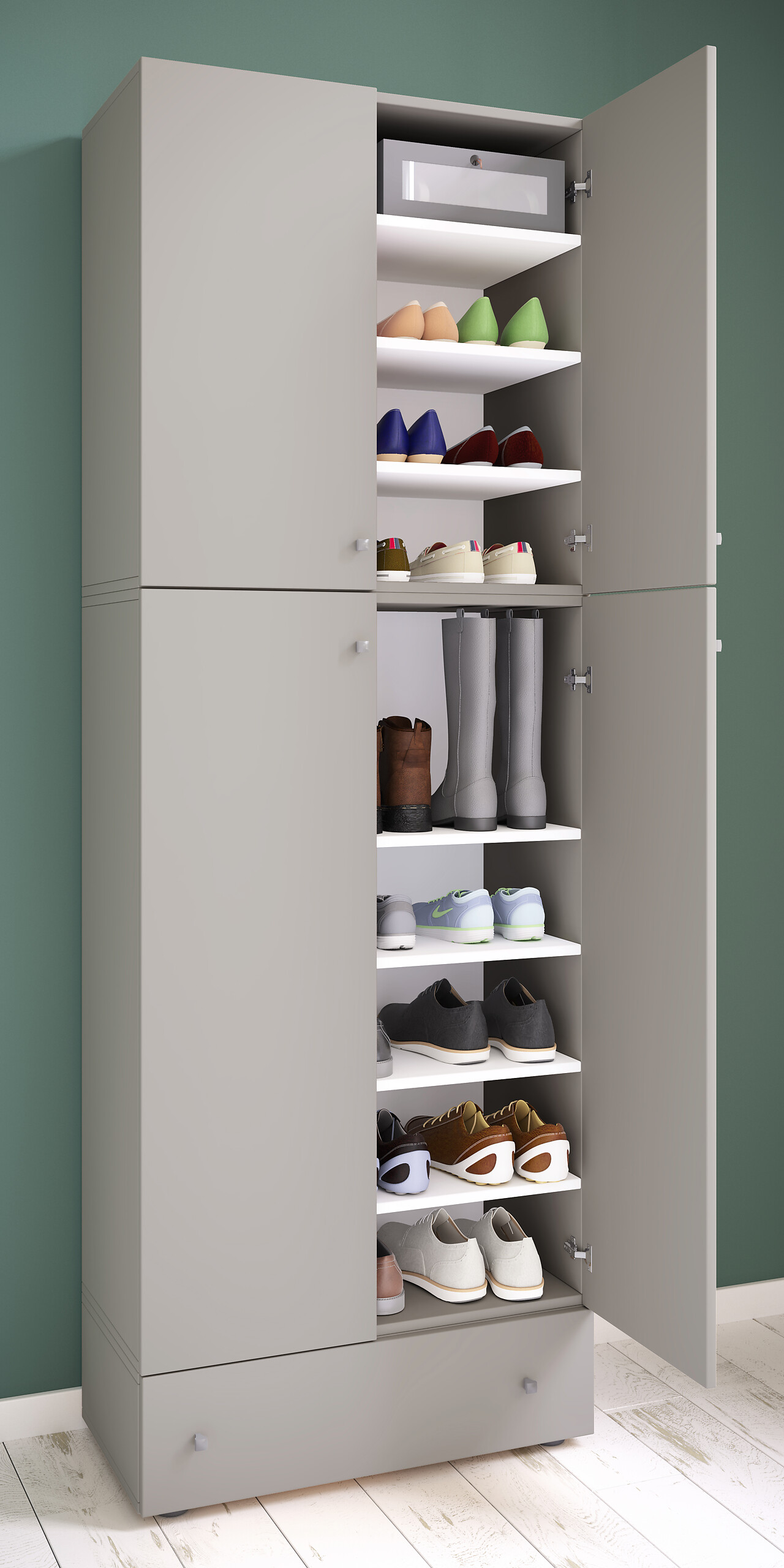 Schuhschrank Lona grau weiß B/H/T: ca. 70x200x39 cm