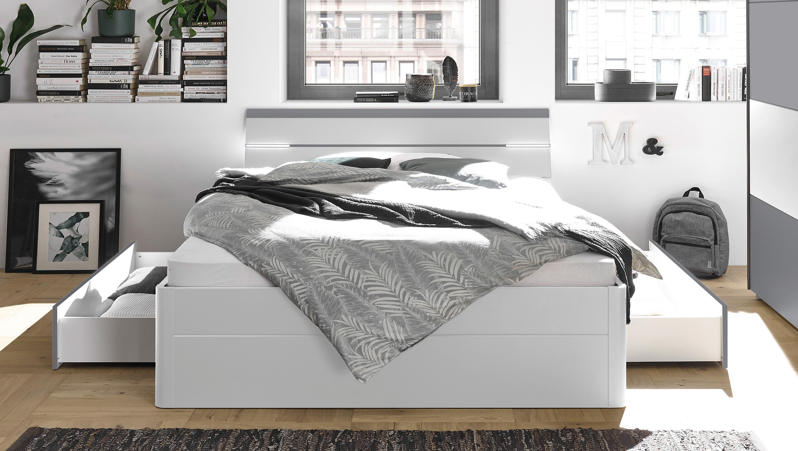 Bettanlage Mars weiß Arktisgrau B/H/T: ca. 185x97x205 cm Liegefläche B/L: ca. 180x200 cm