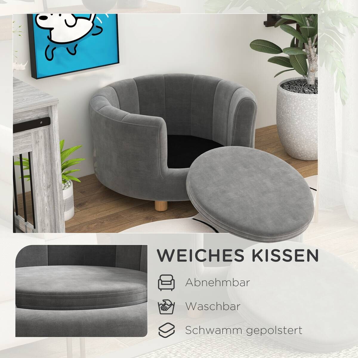 PawHut Hundesofa grau Polyester B/H/L: ca. 64x37x65 cm