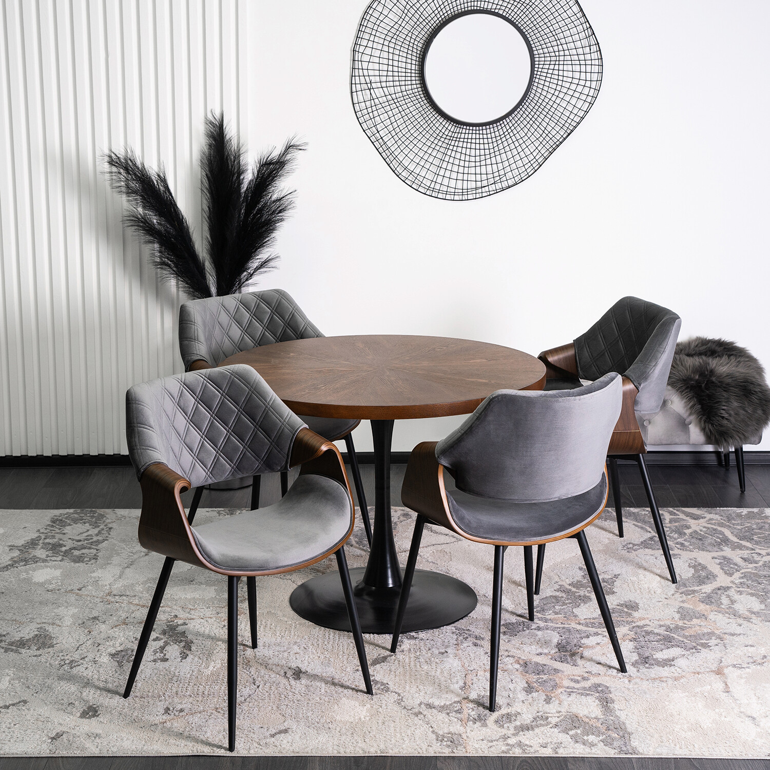 Stuhl DAKOTA nussbaum grau Velourstoff B/H/T: ca. 59x86x50 cm