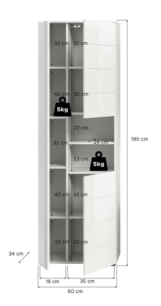 Badhochschrank VIRA weiß weiß Hochglanz B/H/T: ca. 60x190x34 cm