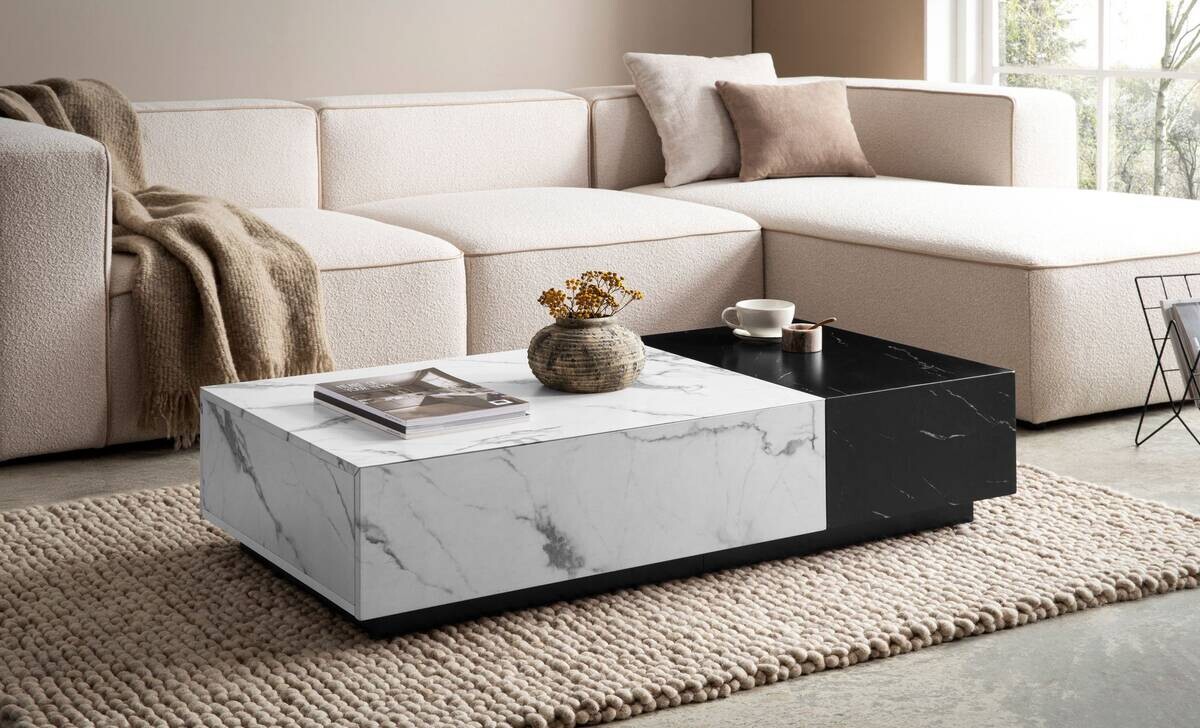 Wohnling Couchtisch schwarz Marmor weiß Marmor B/H/T: ca. 120x28x60 cm