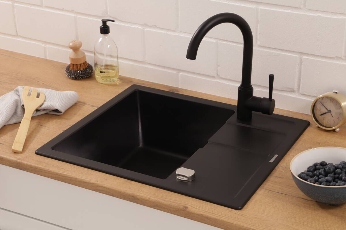 Respekta Einbauspüle Nashville schwarz Granit B/H/T: ca. 58x19,5x50 cm