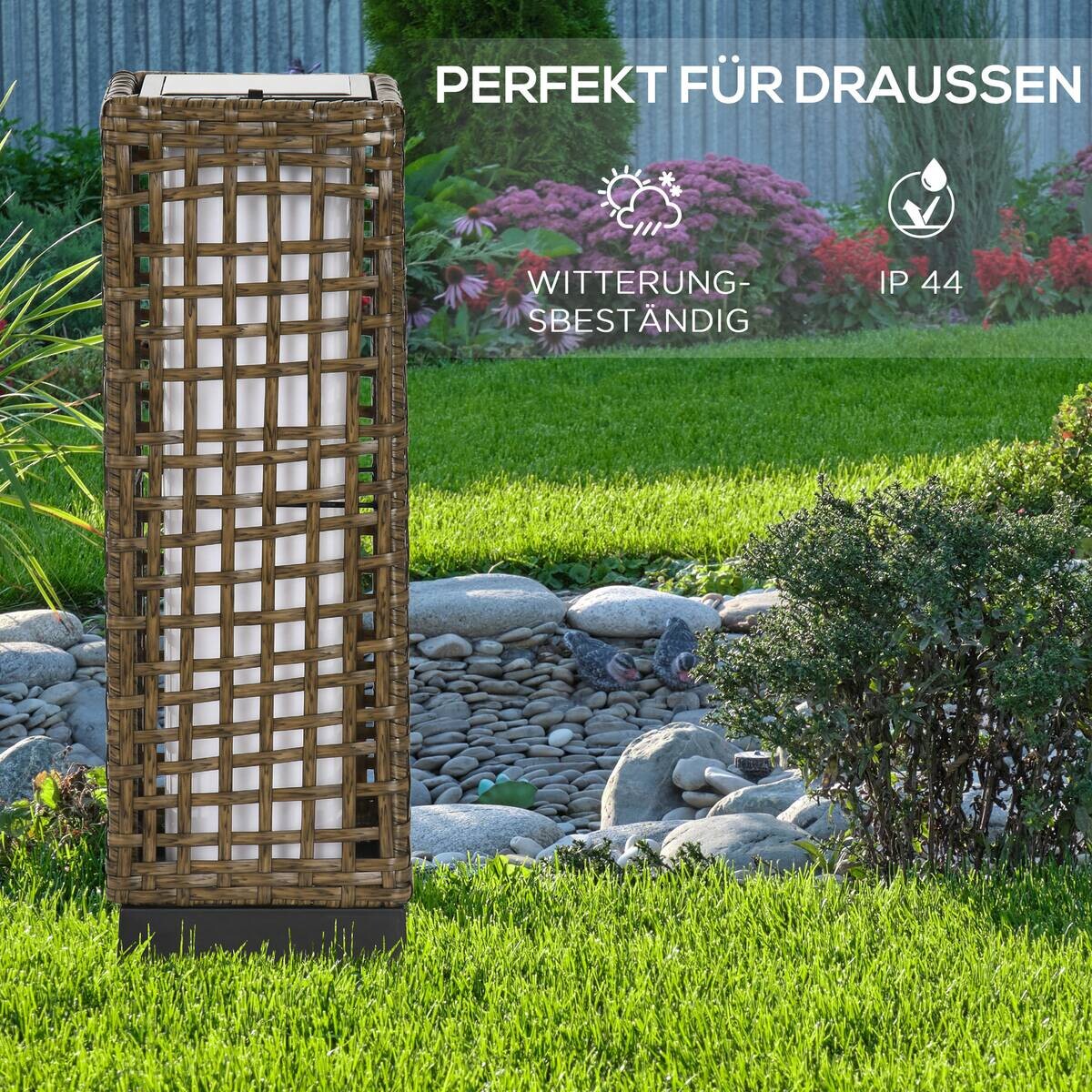 Solarleuchte sand Polyrattan Edelstahl Polypropylen B/H/L: ca. 15,5x15,5x46 cm