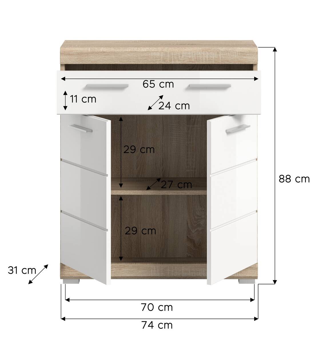 Schrank Lambada Eiche Sonoma Nachbildung weiß Hochglanz B/H/T: ca. 74x88x31 cm