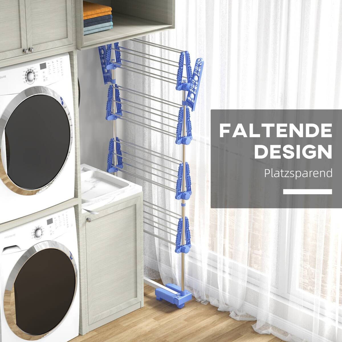 HOMCOM Wäscheständer blau Polypropylen B/H/L: ca. 55x142x172 cm