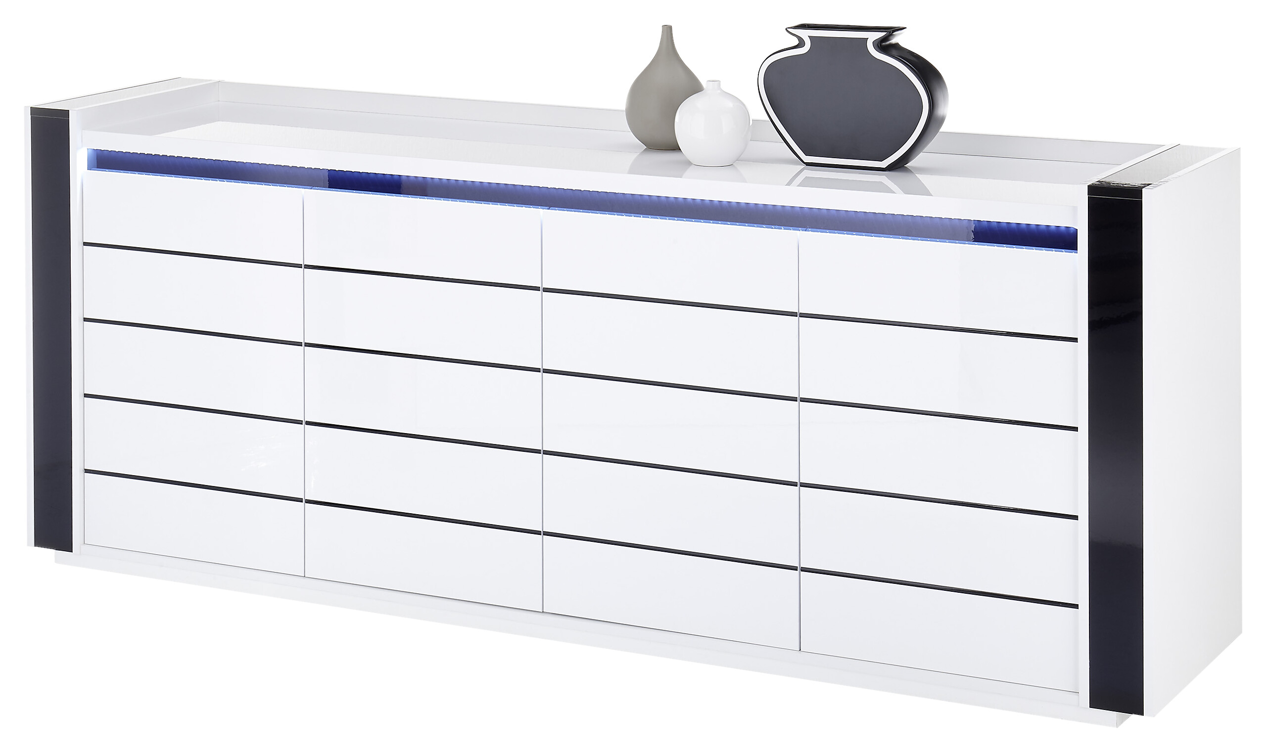 Sideboard Savona weiß Hochglanz schwarz Hochglanz B/H/T: ca. 220x87x50 cm