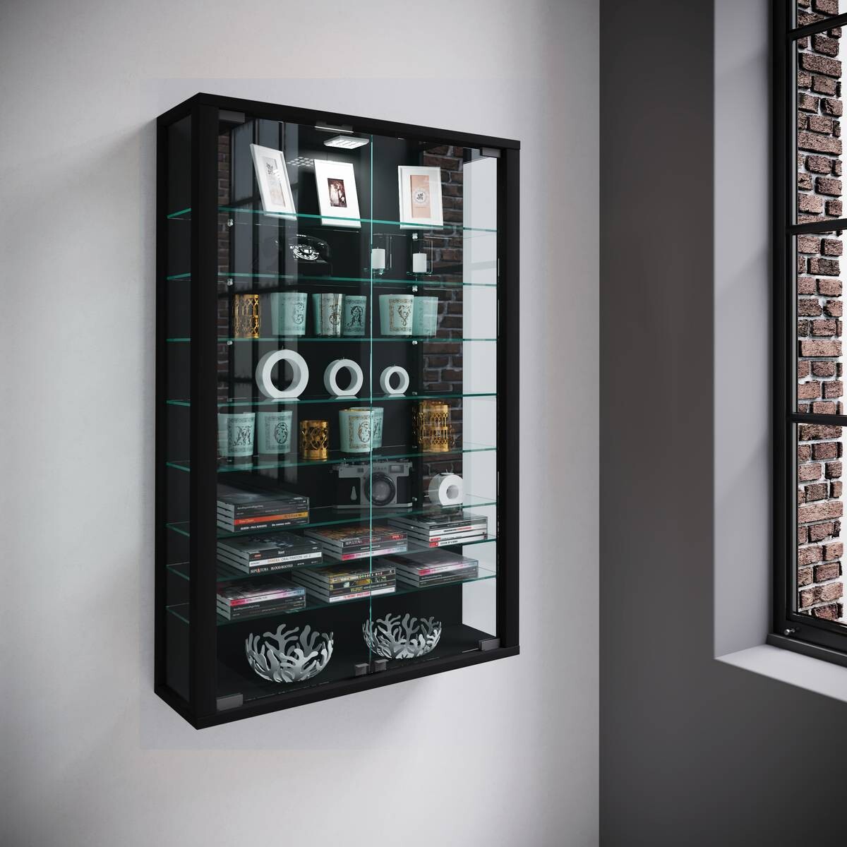 Vitrine Vitrosa Mini schwarz Holzwerkstoff Glas B/H/T: ca. 59x90x18 cm