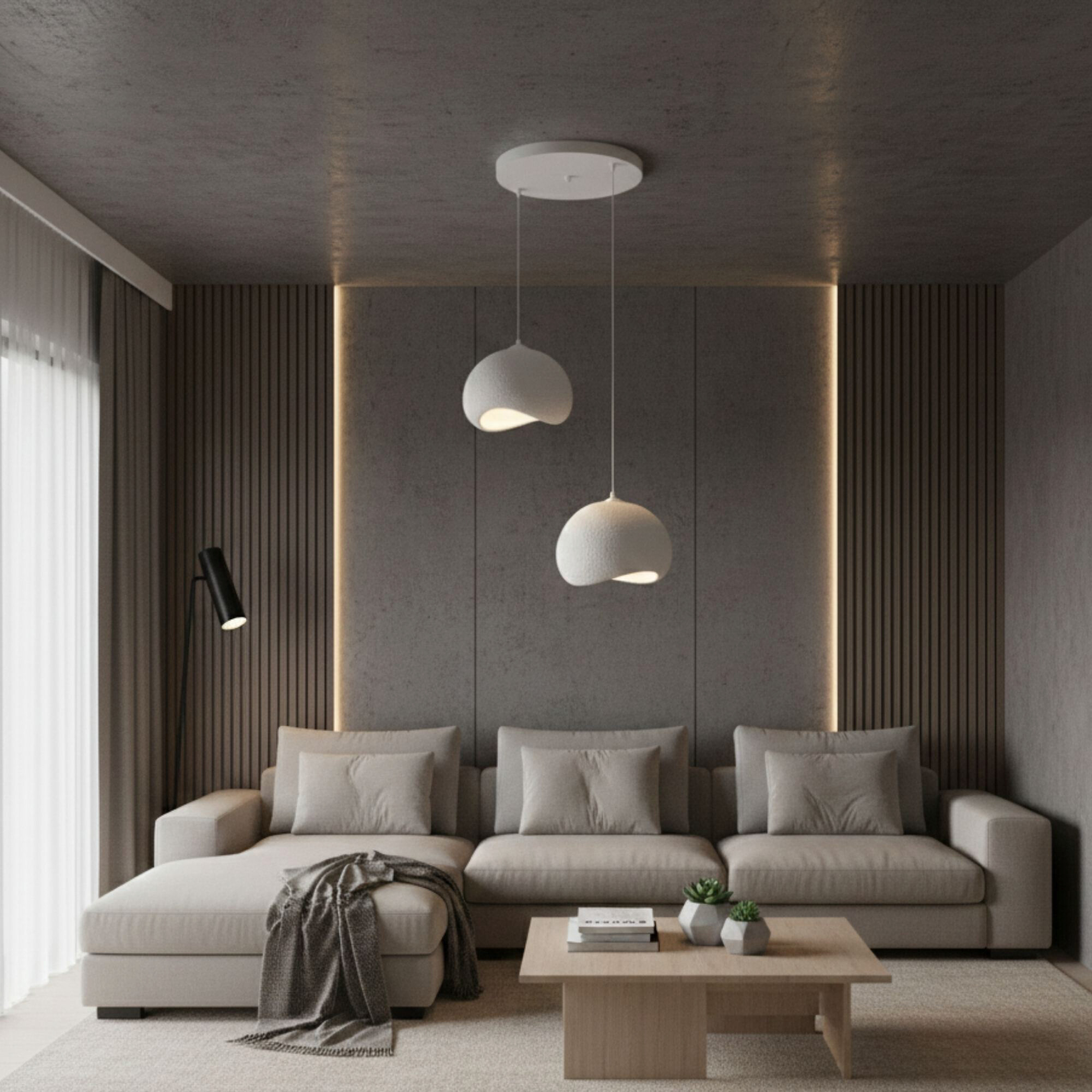 Opviq Pendelleuchte Yontu-15852 weiß Polyester-Mischgewebe Metall B/H/L: ca. 29x120x34 cm E27 2 Brennstellen