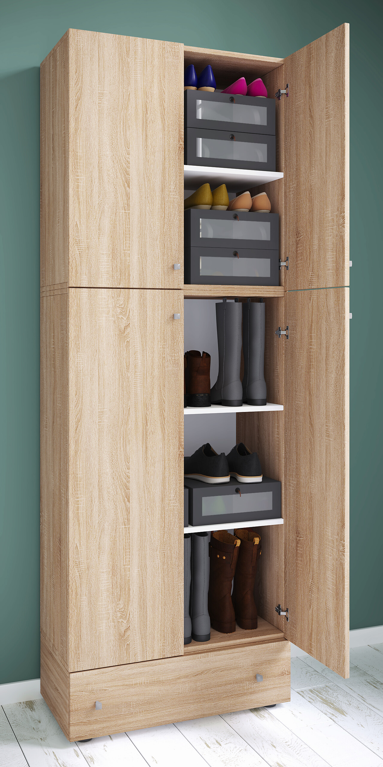 Schuhschrank Lona Eiche Sonoma Nachbildung weiß B/H/T: ca. 70x200x39 cm