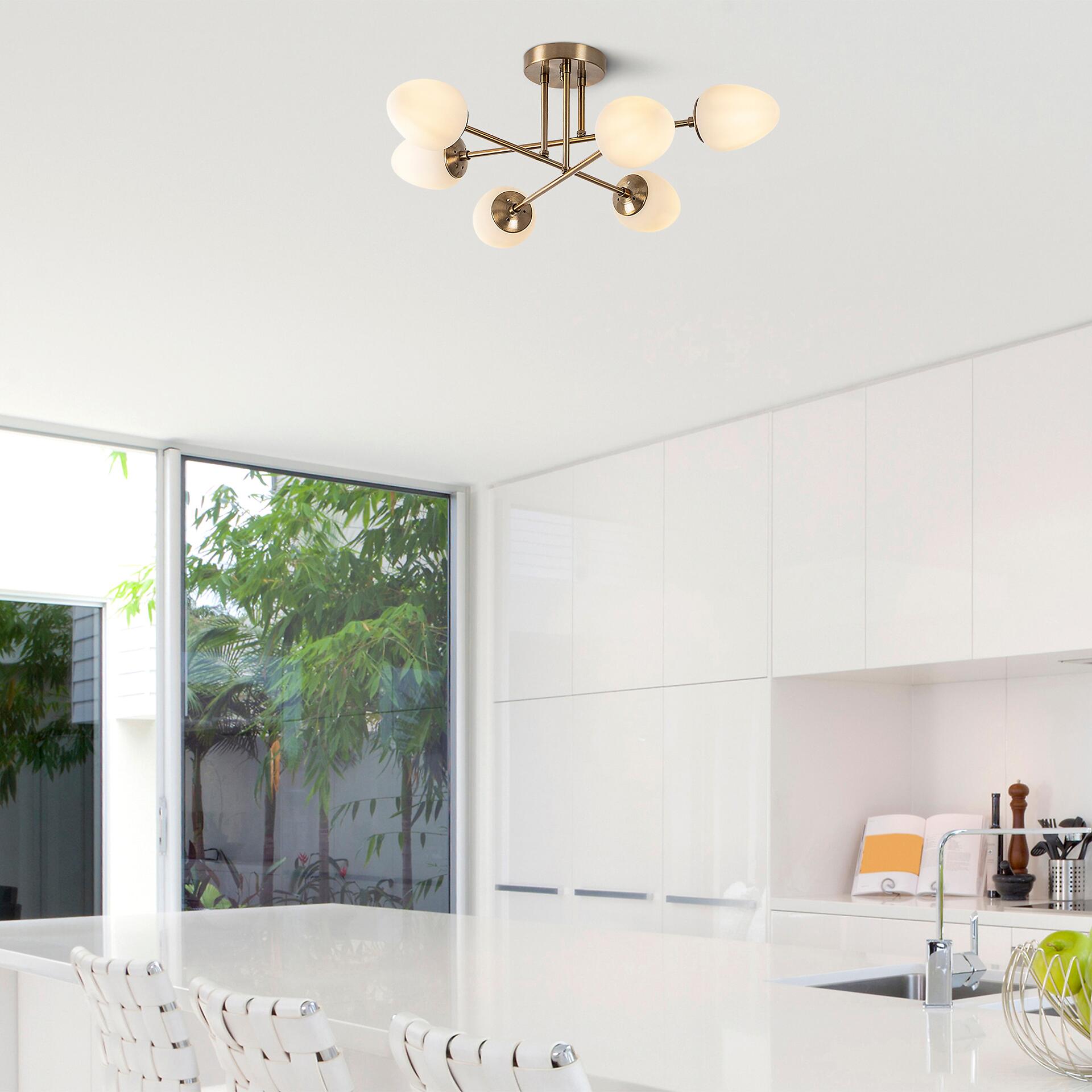 Opviq Pendelleuchte Camflo-10390 Glas Metall B/H/T/L/D: ca. 81x32x81x81x81 cm E14 6 Brennstellen